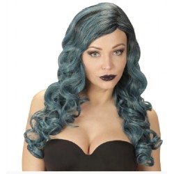 PERRUQUE LONGUE RIHANNA NOIR, BLEU ET VERTE