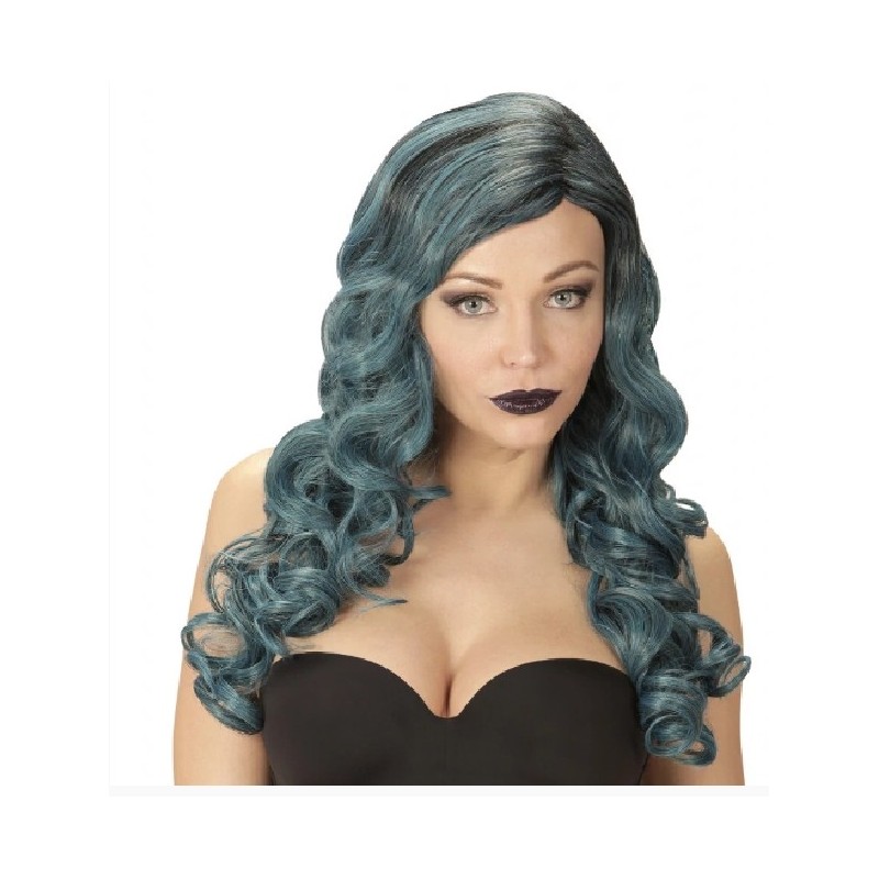 PERRUQUE LONGUE RIHANNA NOIR, BLEU ET VERTE