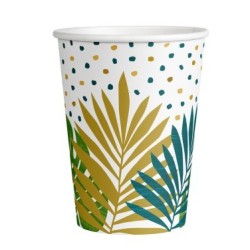 8 GOBELETS FEUILLES TROPICALES OR ET VERT 255 ML