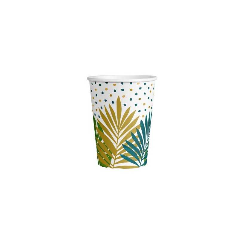 8 GOBELETS FEUILLES TROPICALES OR ET VERT 255 ML