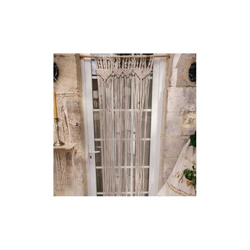 RIDEAU LE BOHEMIEN MACRAME IVOIRE + PERLES BOIS 90CMX2M POUR ARCHE DE CEREMONIE
