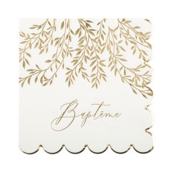 16 SERVIETTES BAPTEME JOLIS BRINS BLANCHES ET OR 33 X 33 CM 