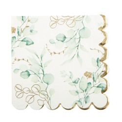 16 SERVIETTES SAUGE GREEN BLANCHES, VERT ET OR 33 X 33 CM