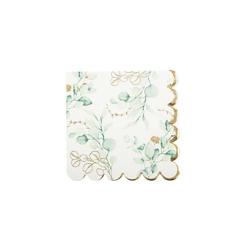 16 SERVIETTES SAUGE GREEN BLANCHES, VERT ET OR 33 X 33 CM