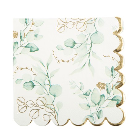 16 SERVIETTES SAUGE GREEN BLANCHES, VERT ET OR 33 X 33 CM 