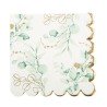 16 SERVIETTES SAUGE GREEN BLANCHES, VERT ET OR 33 X 33 CM