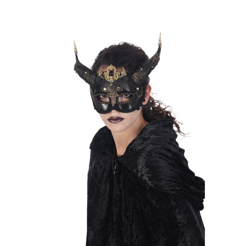 MASQUE BLACK DEMON NOIR ET OR AVEC CORNES + BRANCHES DE LUNETTES