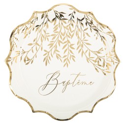 8 ASSIETTES BAPTEME JOLIS BRINS, BLANCHES ET OR 22.5 CM 