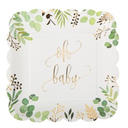 8 ASSIETTES OH BABY BLANC VERT ET OR 23.5CM