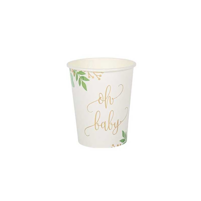 8 GOBELETS OH BABY BLANC VERT ET OR 255ML