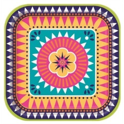 8 ASSIETTES COLOREES BOHO FIESTA 22.2 X 22.2 CM