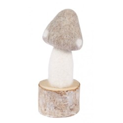 CHAMPIGNON SUR PIED EN BOIS TAUPE-BLANC 10 CM