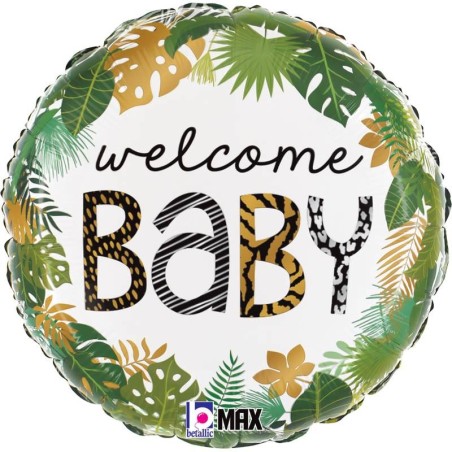 BALLON METALLIQUE ROND WELCOME BABY JUNGLE 46 CM 