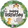 BALLON ROND HAPPY BIRTHDAY ANIMAUX DE LA JUNGLE 46 CM 