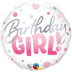 BALLON METALLIQUE ROND BIRTHDAY GIRL ROSE 45 CM 