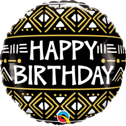 BALLON METALLIQUE ROND HAPPY BIRTHDAY NOIR ET OR  45 CM 