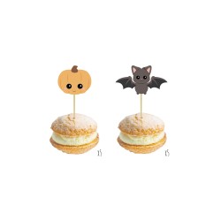 10 PICS EN BOIS CITROUILLE ET CHAUVE SOURIS HALLOWEEN 5 X 8 CM