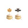 10 PICS EN BOIS CITROUILLE ET CHAUVE SOURIS HALLOWEEN 5 X 8 CM