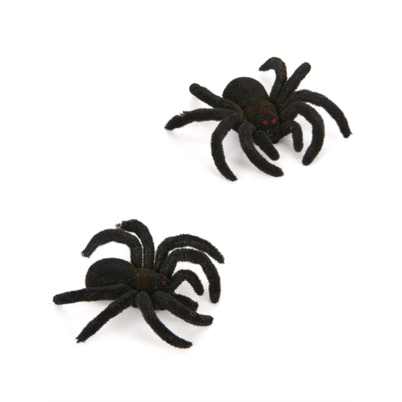 2 ARAIGNEES 10 CM NOIR ET ORANGE HALLOWEEN 