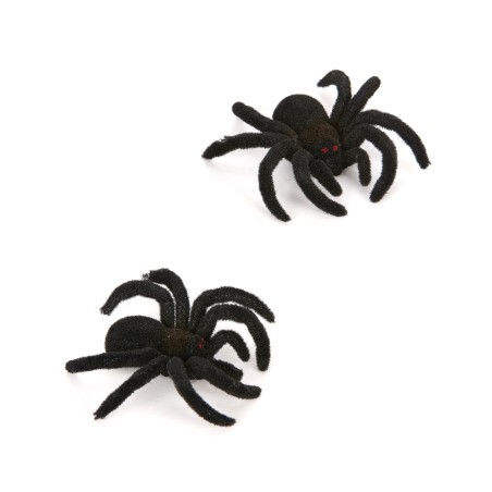 2 ARAIGNEES 10 CM NOIR ET ORANGE HALLOWEEN 