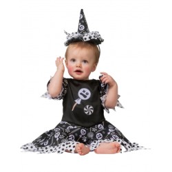 DEGUISEMENT SORCIERE BONBON BLANC ET NOIR TAILLE 1-3 ANS