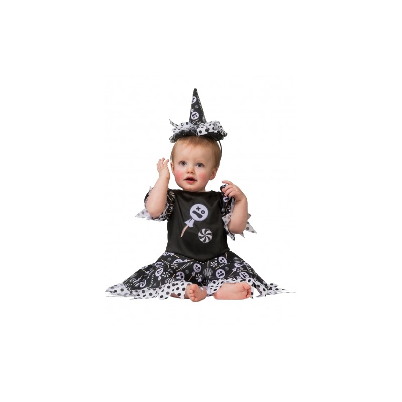 DEGUISEMENT SORCIERE BONBON BLANC ET NOIR TAILLE 1-3 ANS