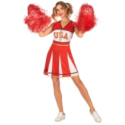 DEGUISEMENT POMPOM GIRL USA ROUGE/BLANC TAILLE M