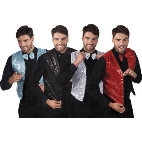 GILLET ET NOEUD PAPILLONS PAILLETTE COULEURS ASSORTIS 