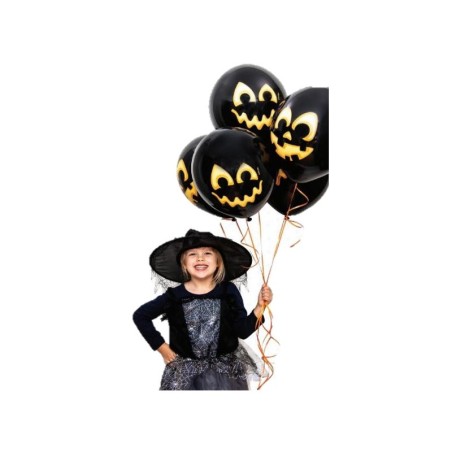 6 BALLONS LATEX HALLOWEEN CITROUILLE NOIR ORANGE