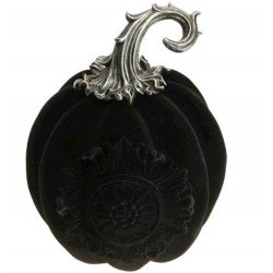 CITROUILLE FLOQUEE NOIRE TIGE ARGENT  21 X 20 X 20 CM 