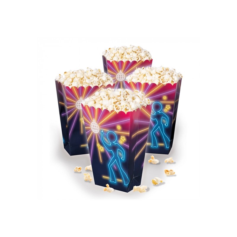 SET DE 4 BOITES A POPCORN EN PAPIER DISCO FEVER 