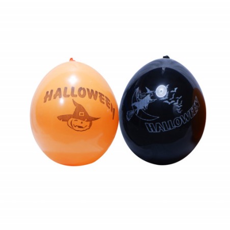 8 BALLONS LATEX HAPPY HALLOWEEN NOIR ET ORANGE