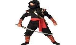 DEGUISEMENT NINJA ROUGE-NOIR ET OR TAILLE XS 4 ANS 