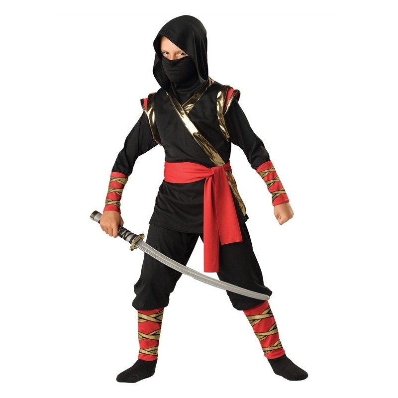 DEGUISEMENT NINJA ROUGE-NOIR ET OR TAILLE XS 4 ANS  DEGUISEMENT NINJA ROUGE-NOIR ET OR TAILLE XS 4 ANS
