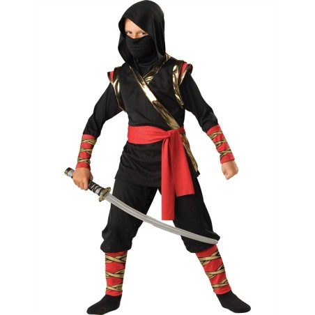 DEGUISEMENT NINJA ROUGE-NOIR ET OR TAILLE S 6 ANS 