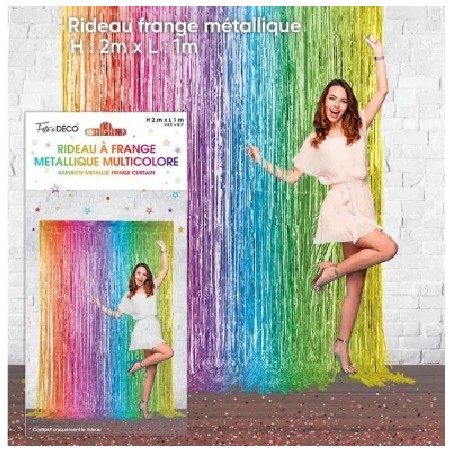 RIDEAU A FRANGES METALLIQUES MULTICOLORE 100 CM X 200 CM