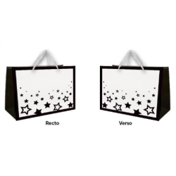 SAC CADEAU NOIR ET BLANC ETOILES 30 X 25 X 12 CM