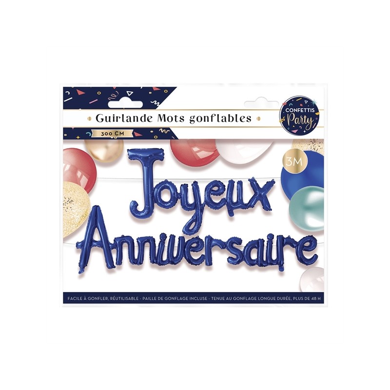 GUIRLANDE DE BALLONS JOYEUX ANNIVERSAIRE BLEU 30 CM