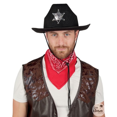 CHAPEAU COWBOY SHERIF FEUTRE NOIR ADULTE