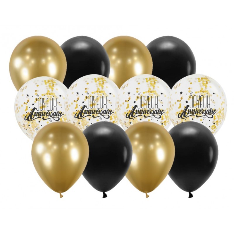 SACHET DE 12 BALLONS JOYEUX ANNIVERSAIRE 30 CM 