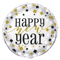 BALLON METALLIQUE ROND HAPPY NEW YEAR 46 CM 