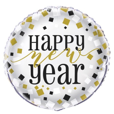 BALLON METALLIQUE ROND HAPPY NEW YEAR 46 CM 