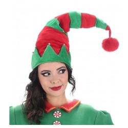 BONNET DE LUTIN ROUGE ET VERT AVEC GRELOT 63 CM 