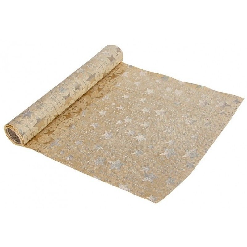 CHEMIN DE TABLE VELOURS BEIGE ETOILE OR 28 CM X 3 M 