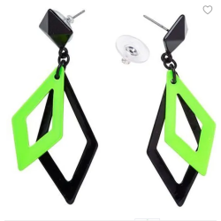 PAIRE DE BOUCLES D'OREILLES LOSANGE FLUO VERT ET NOIR