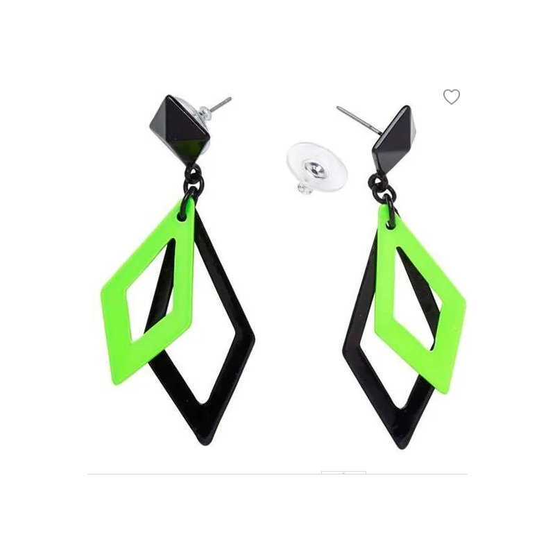 PAIRE DE BOUCLES D'OREILLES LOSANGE FLUO VERT ET NOIR