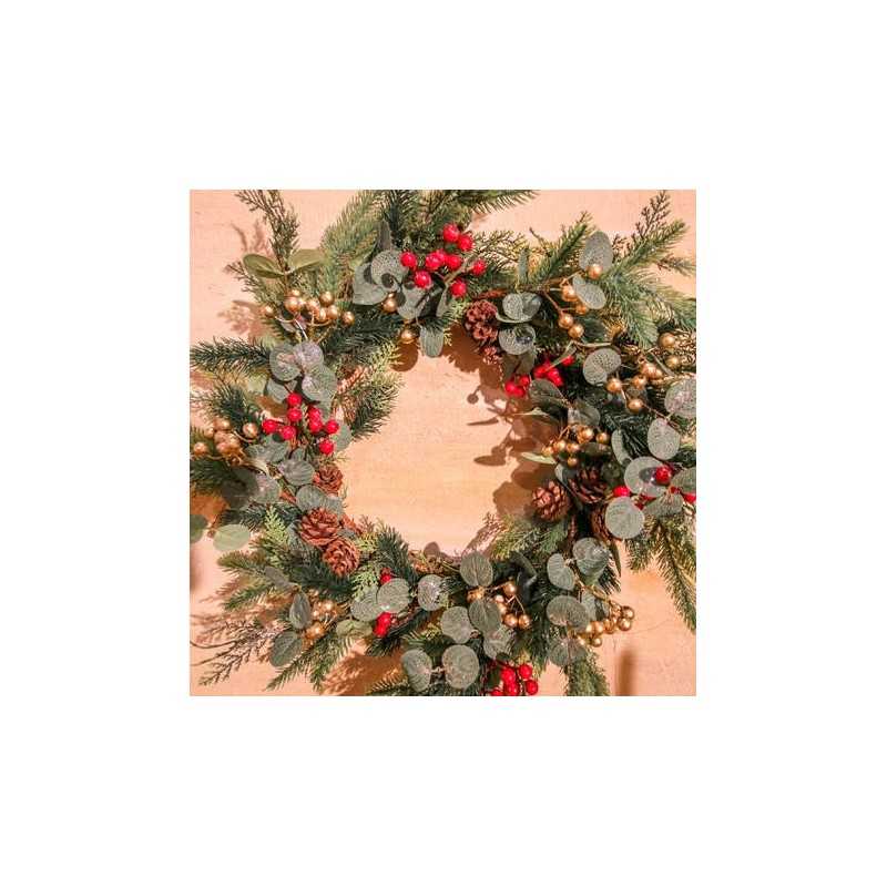COURONNE BAIES ROUGES OR ET PAILLETTES NOEL 65 CM 