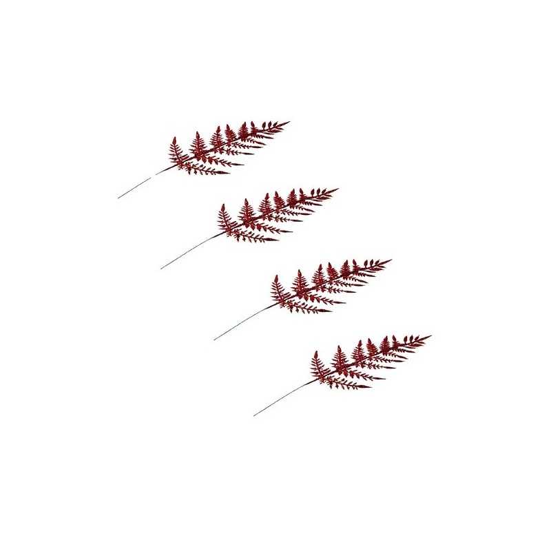 4 BRANCHES FOUGERES PAILLETTES ROUGE 40 CM 