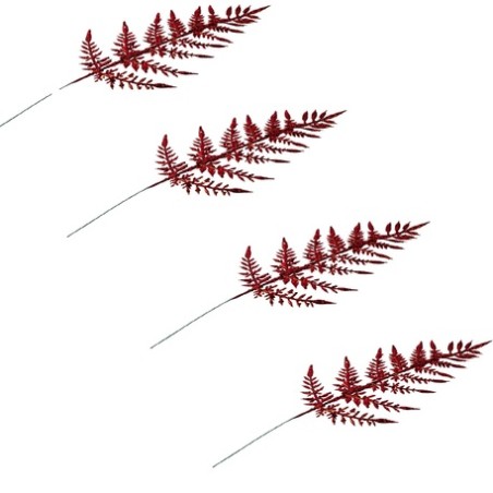 4 BRANCHES FOUGERES PAILLETTES  ROUGE 40 CM 