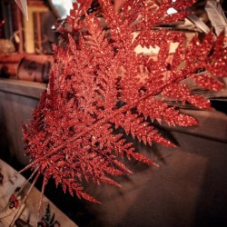 4 BRANCHES FOUGERES PAILLETTES ROUGE 40 CM 